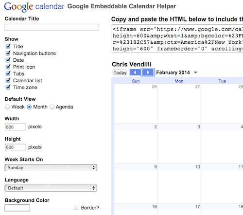 Google Calendar Embed Helper
